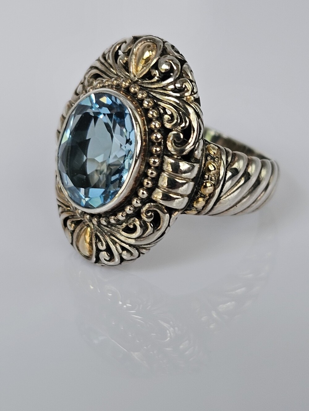 Set Natural Sky Blue Topaz Ring & Bracelet in 18K & Sterling Silver Sz 8! - Picture 16 of 16